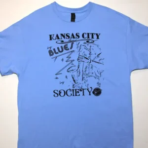tee shirt - guy playing sax - light blue